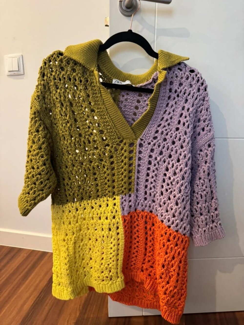 Multicolor Open Knit Collared Sweater